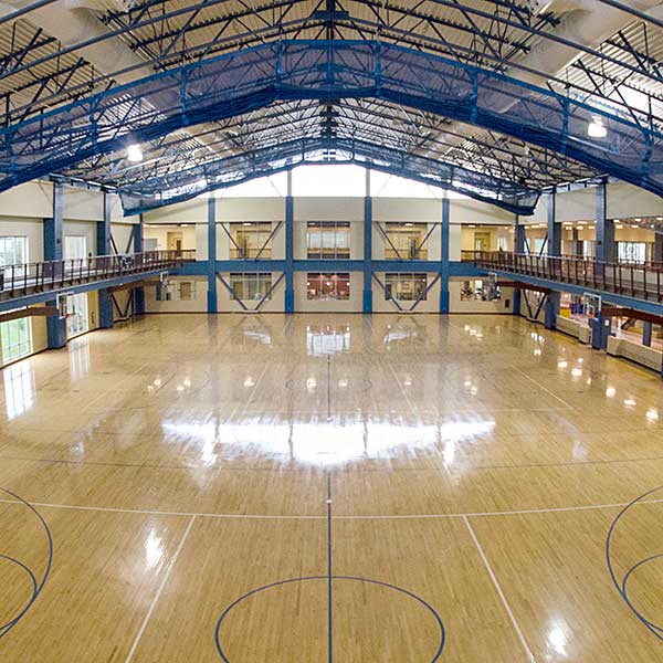Empty Student Recreation Center basketball courts.