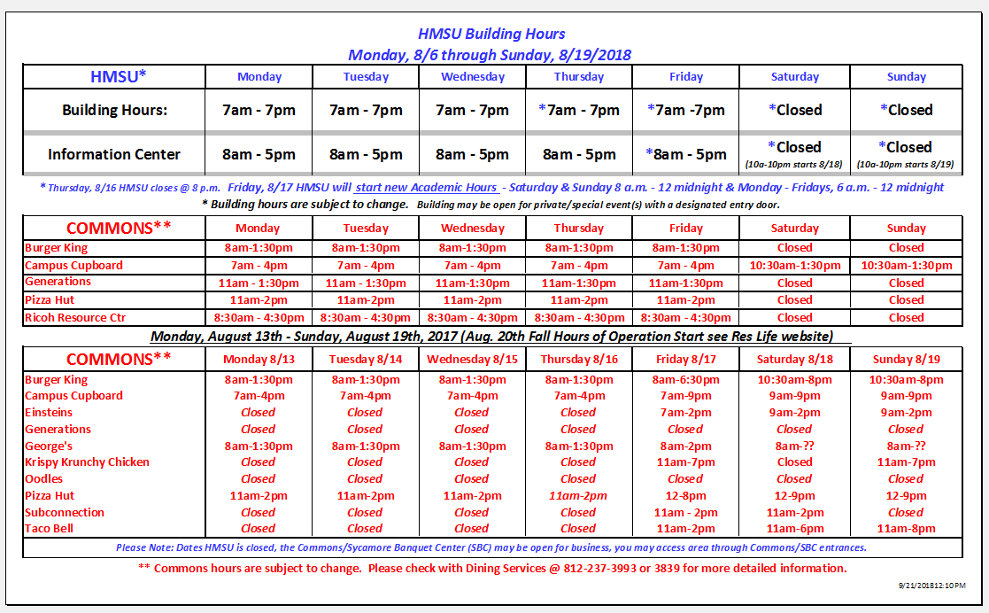 Building Hours | Indiana State University